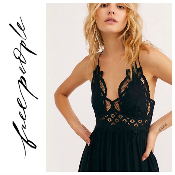 NWT $128 Free People Adela Lace Maxi Slip Black - Picture 5 of 8